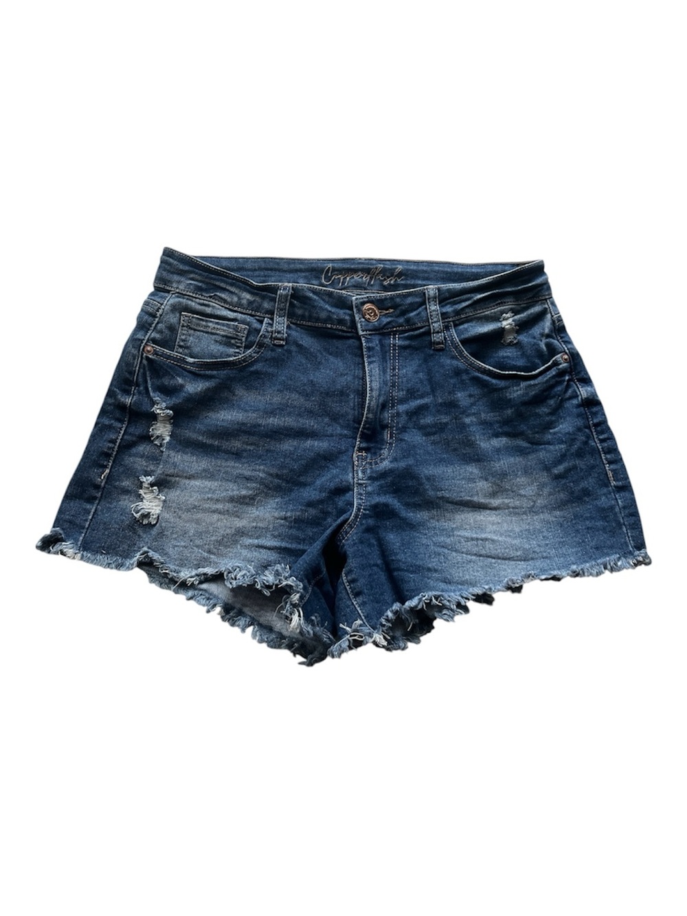 Copper Flash Cropped Distressed Denim Shorts - Dark Blue Size 10